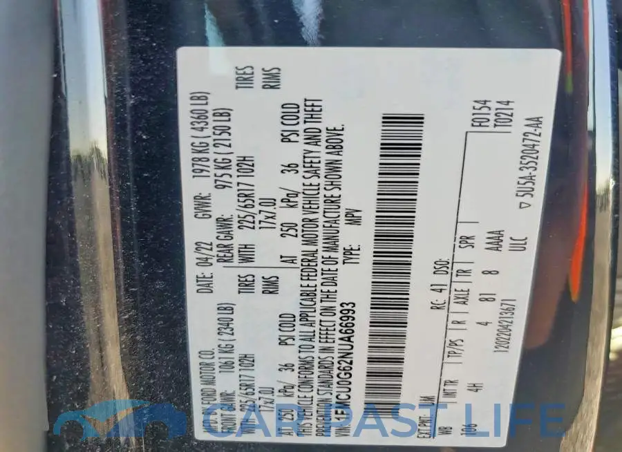1FMCU0G62NUA66993# 12