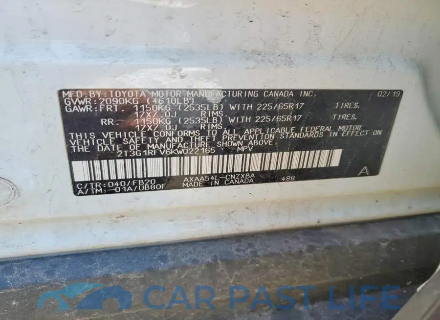 2T3G1RFV6KW022165# 14
