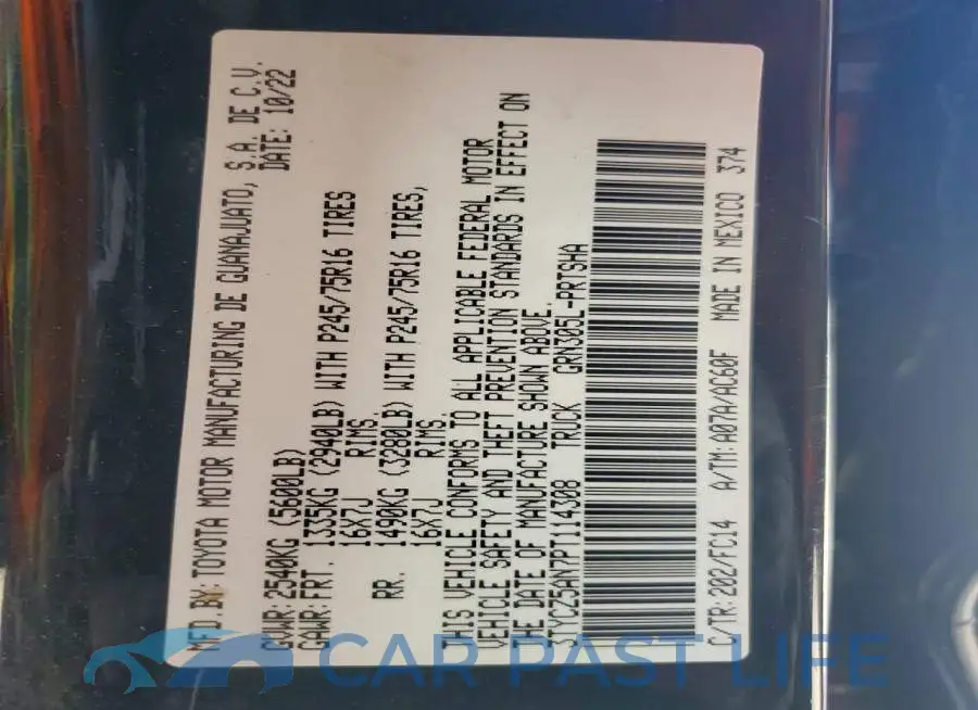 3TYCZ5AN7PT114308# 13
