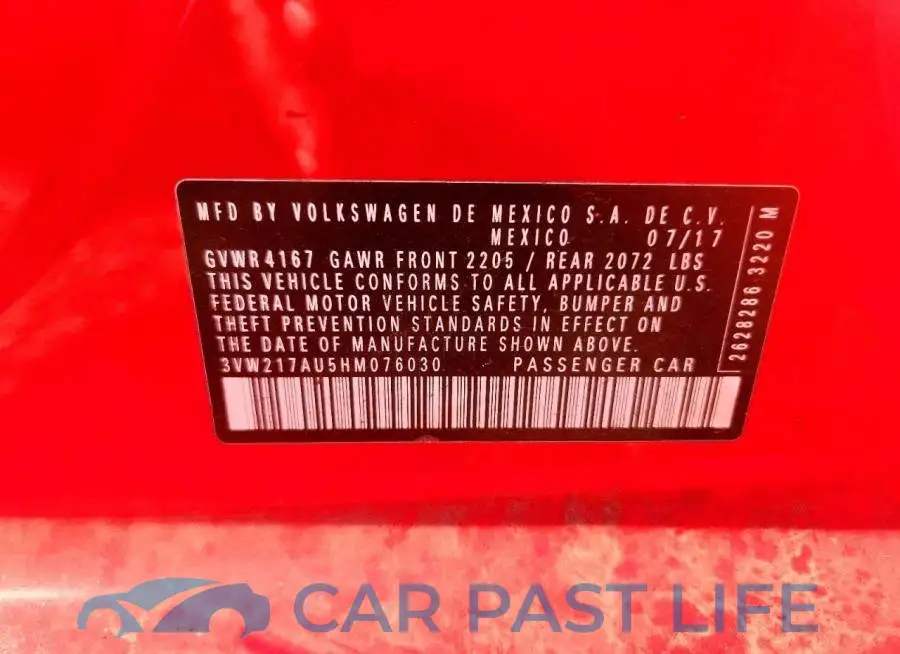 3VW217AU5HM076030# 12