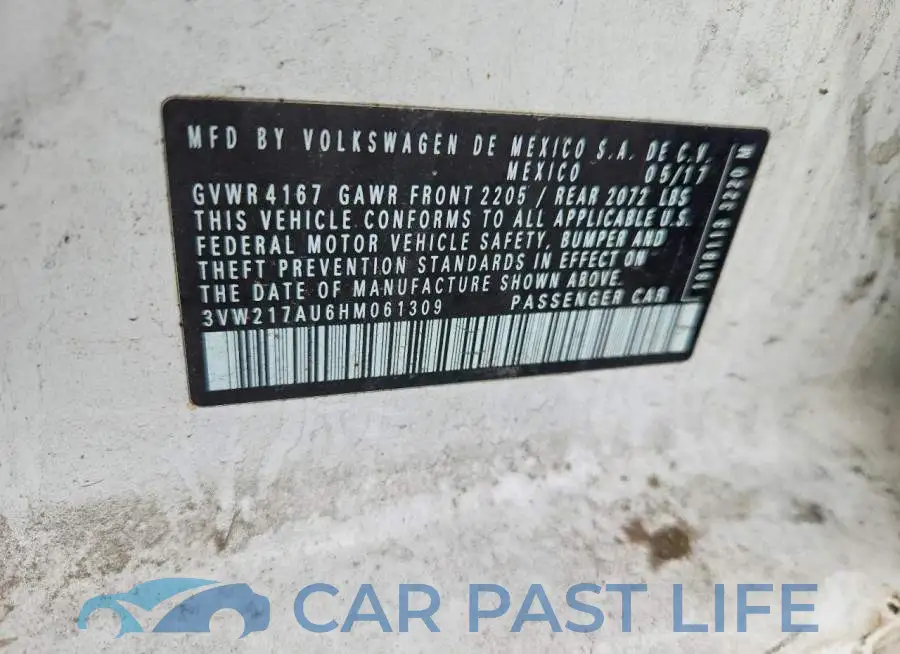 3VW217AU6HM061309# 12