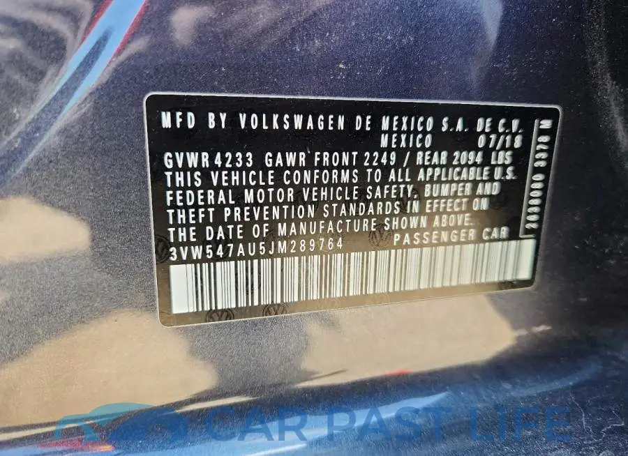 3VW547AU5JM289764# 12