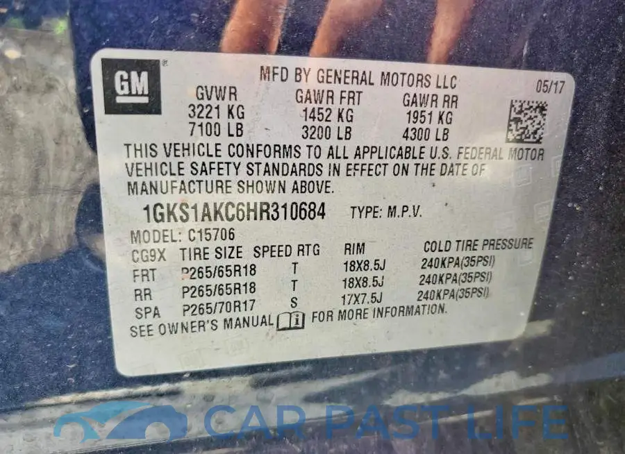 1GKS1AKC6HR310684# 13