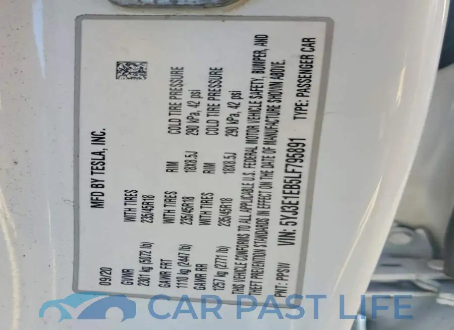 5YJ3E1EB5LF795891# 12