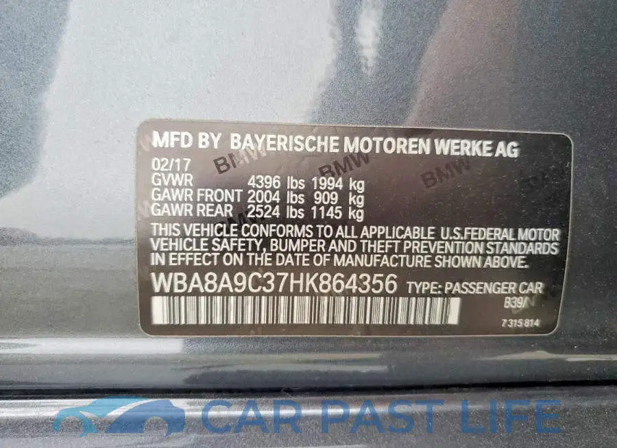 WBA8A9C37HK864356# 12