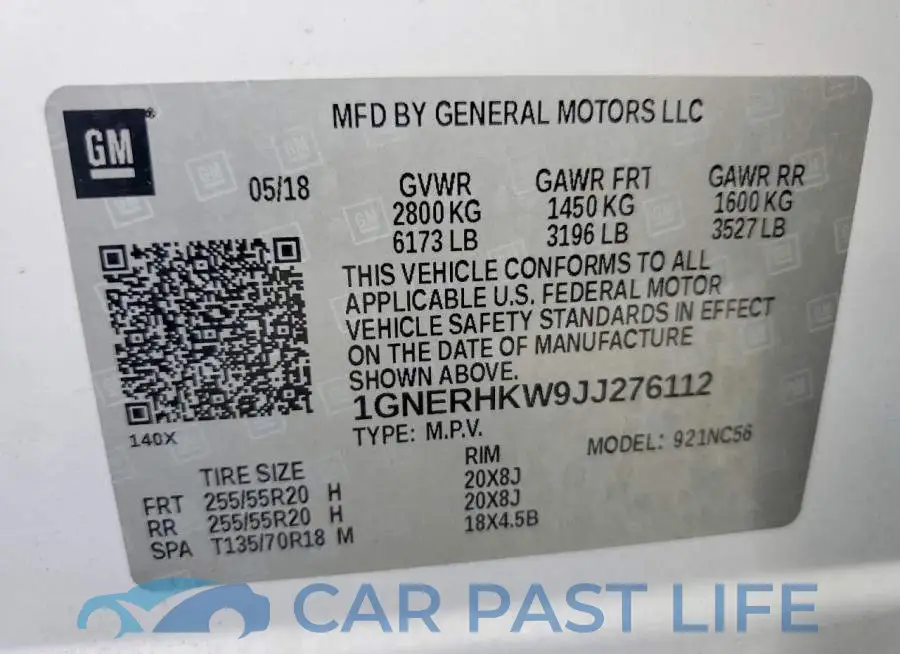 1GNERHKW9JJ276112# 13
