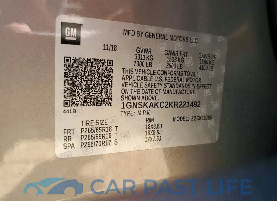 1GNSKAKC2KR221492# 13