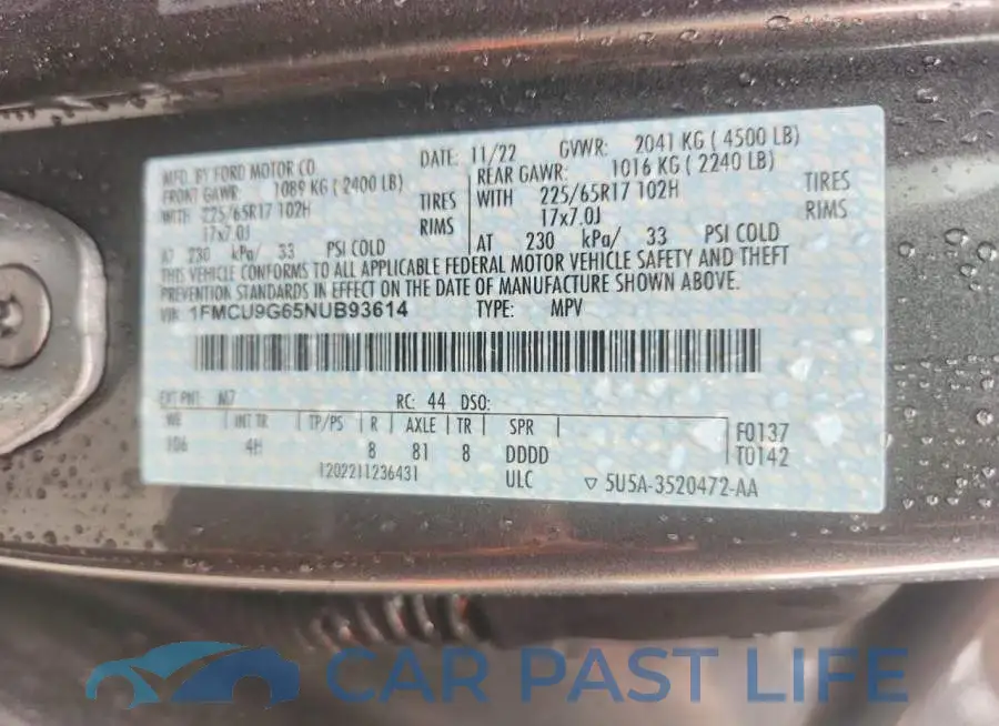 1FMCU9G65NUB93614# 13