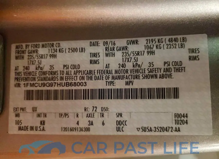 1FMCU9G97HUB68003# 13