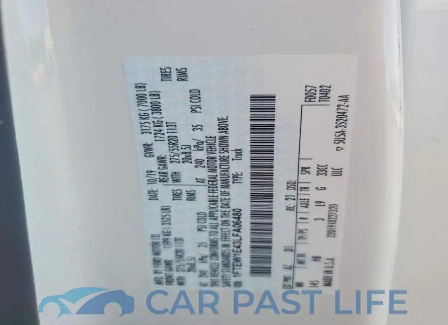 1FTEW1E43LFA06480# 12