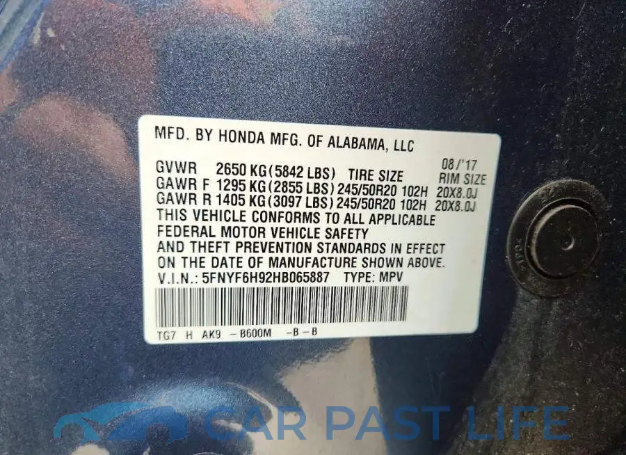 5FNYF6H92HB065887# 13