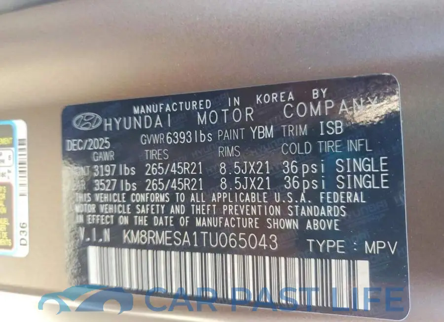 KM8RMESA1TU065043# 14