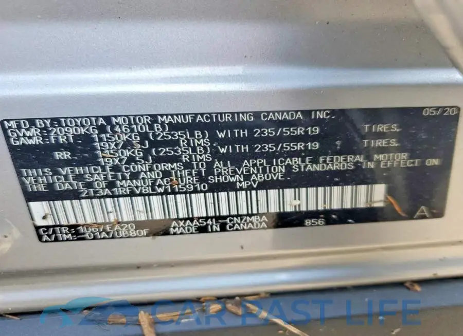 2T3A1RFV8LW115910# 12