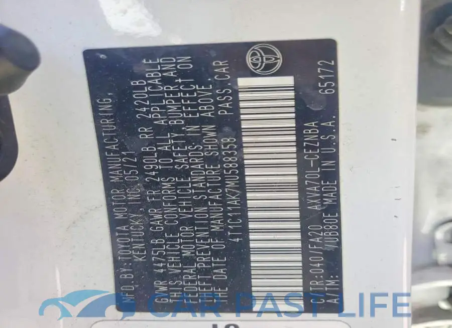 4T1C11AK7MU588358# 12