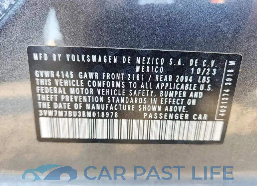 3VW7M7BU3RM018978# 12