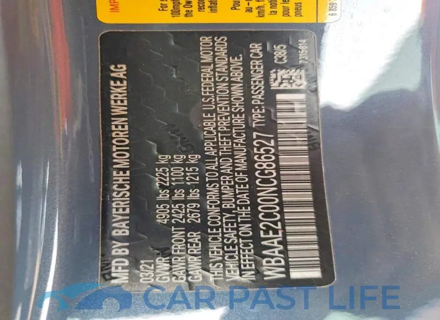 WBAAE2C00NCG86527# 14