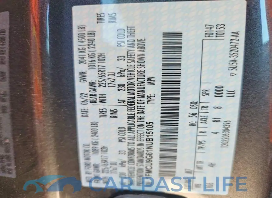 1FMCU9G61NUB15105# 13