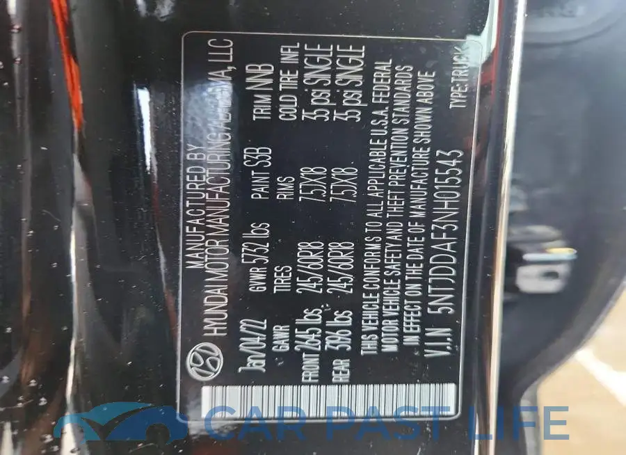 5NTJDDAF3NH015543# 12