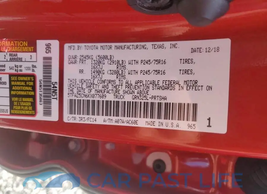 5TFAZ5CN6KX077609# 12