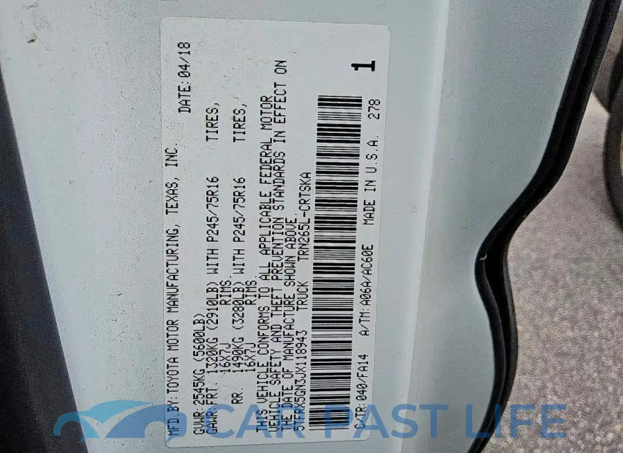 5TFRX5GN3JX118943# 12