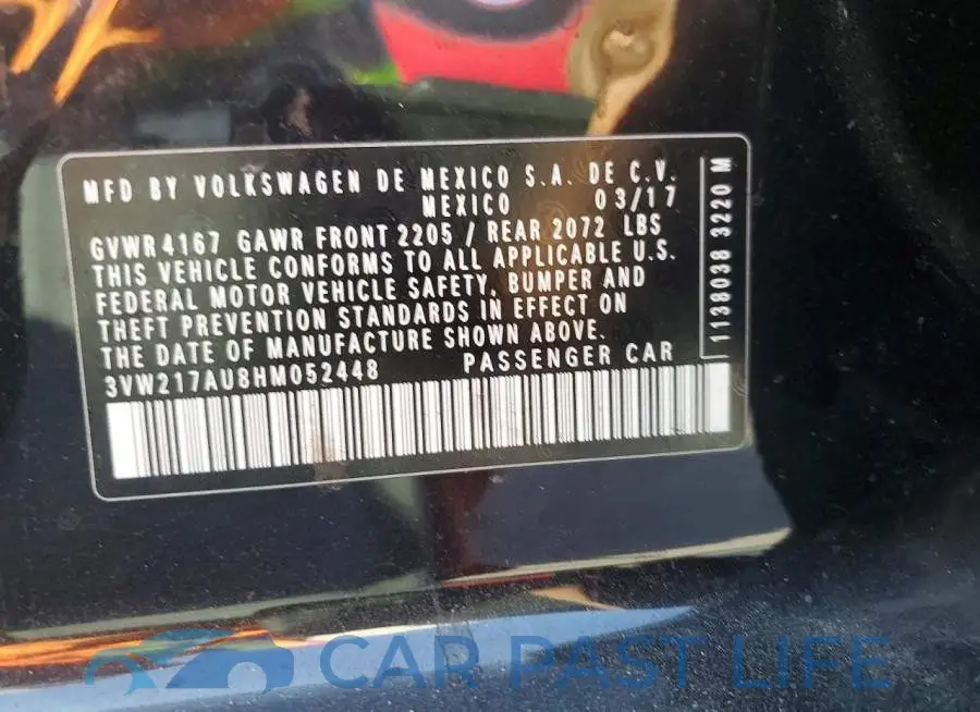 3VW217AU8HM052448# 13