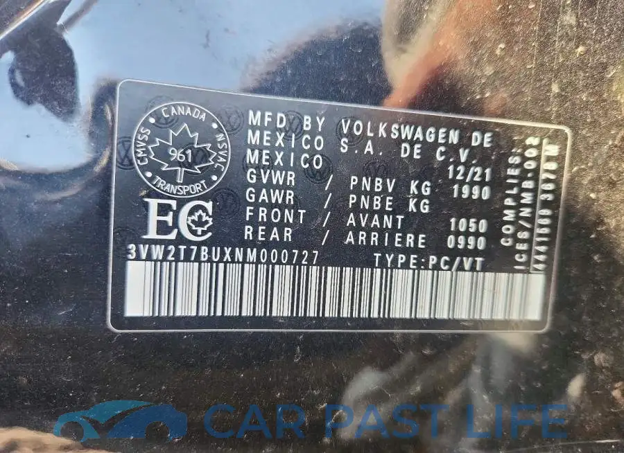 3VW2T7BUXNM000727# 13