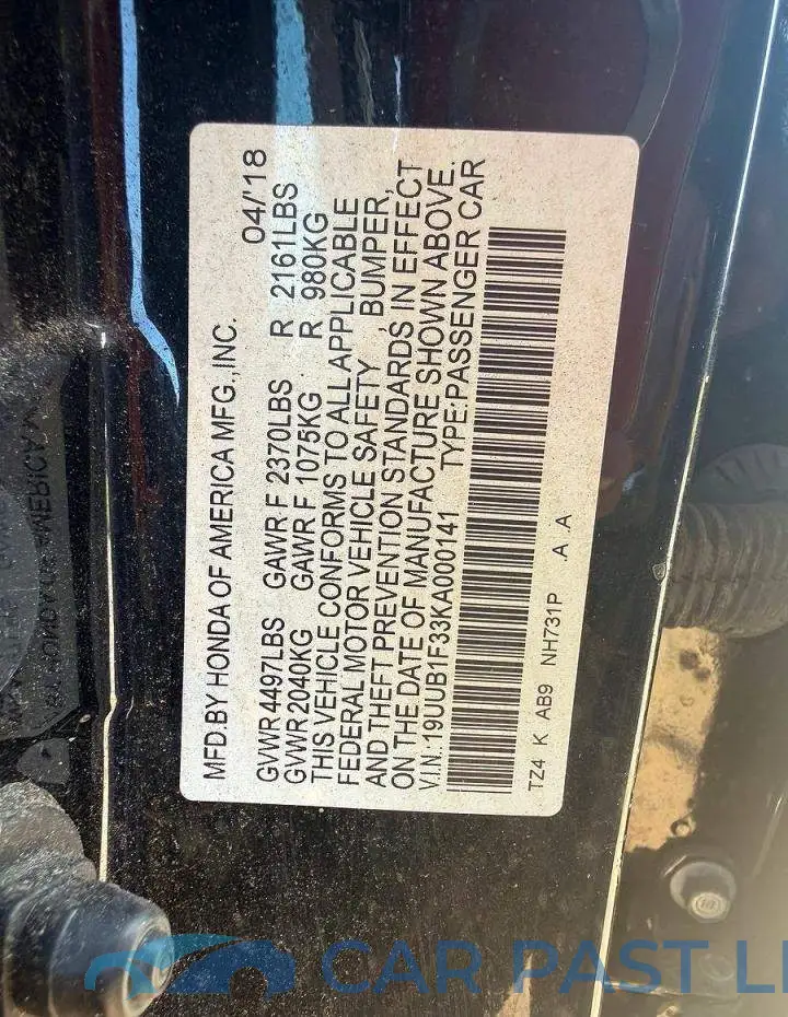 19UUB1F33KA0001# 10