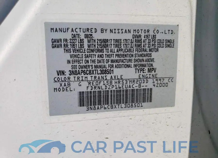 3N8AP6CBXTL308501# 12