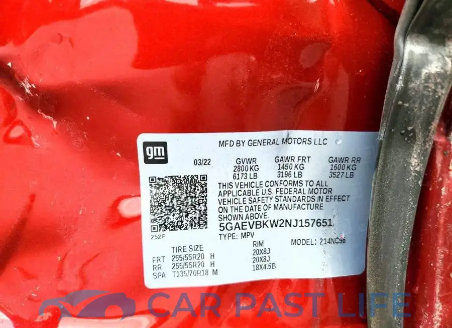 5GAEVBKW2NJ157651# 12