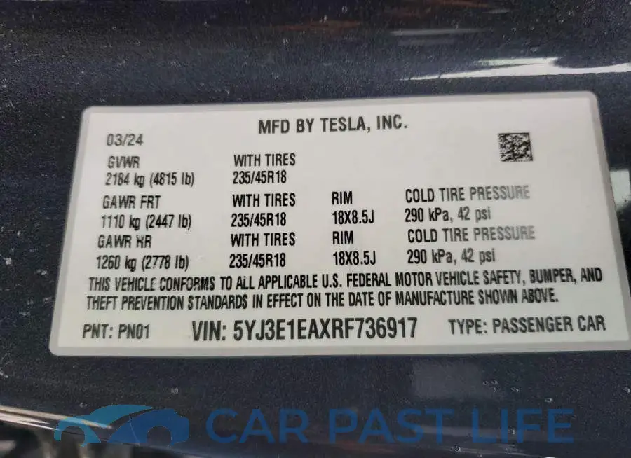 5YJ3E1EAXRF736917# 12