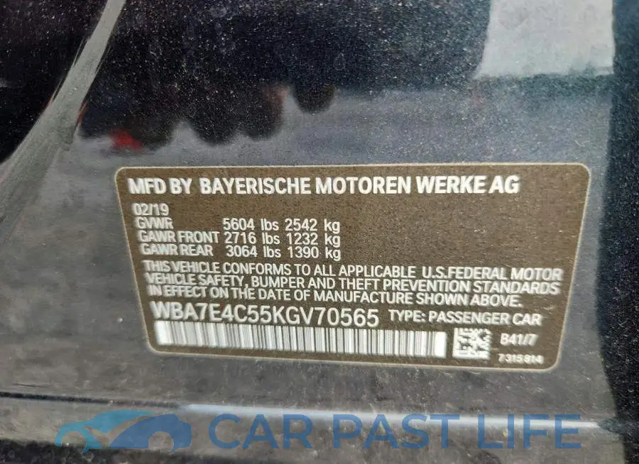 WBA7E4C55KGV70565# 12
