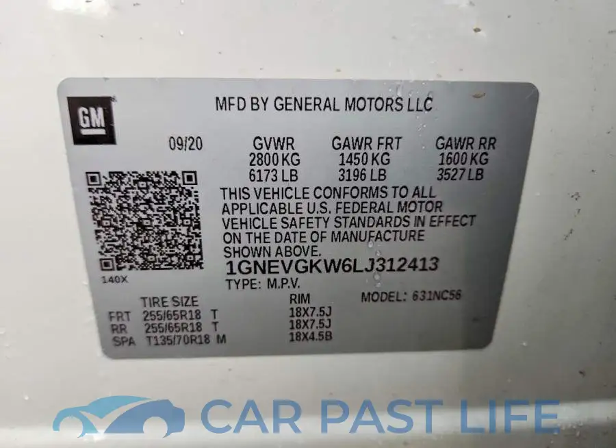 1GNEVGKW6LJ312413# 12
