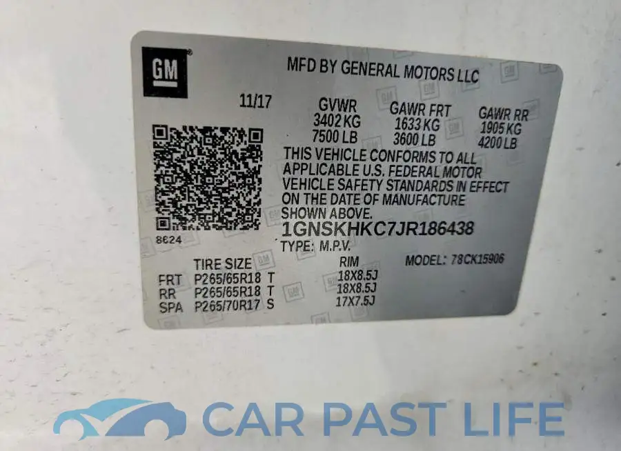 1GNSKHKC7JR186438# 13