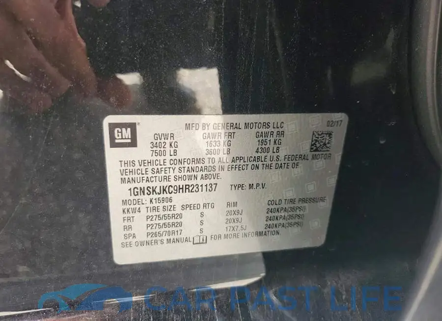 1GNSKJKC9HR231137# 13