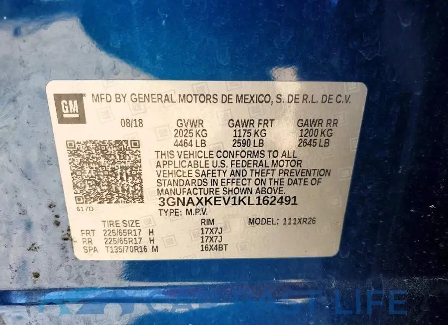 3GNAXKEV1KL162491# 14