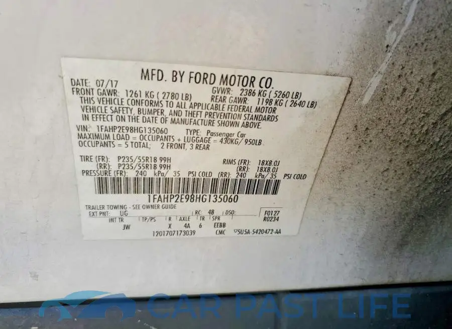 1FAHP2E98HG135060# 12