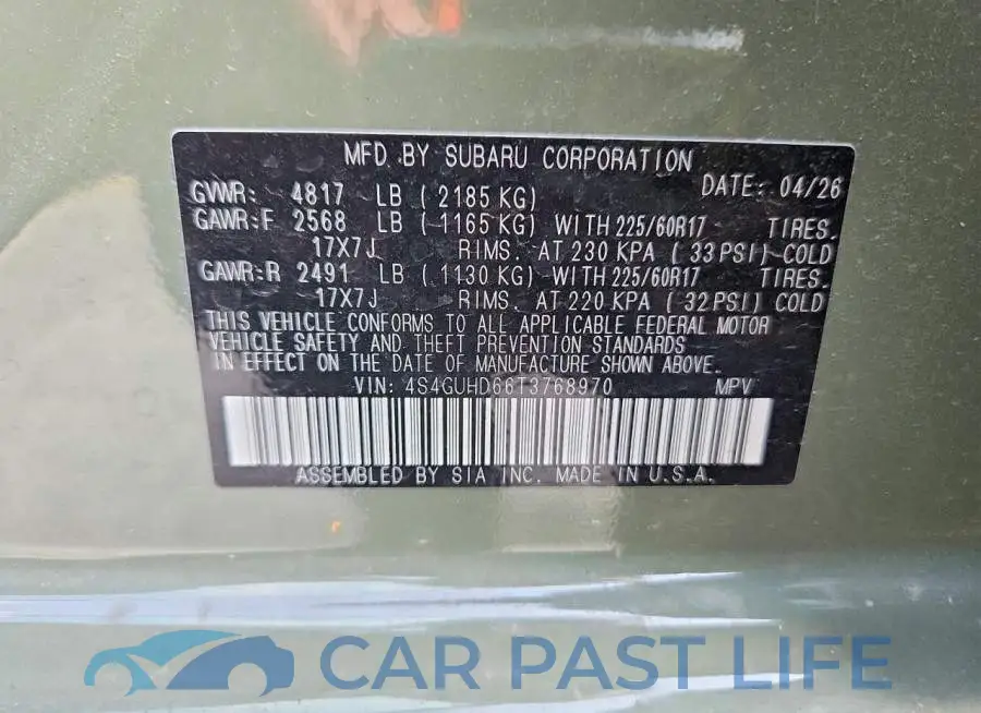 4S4GUHD66T3768970# 12