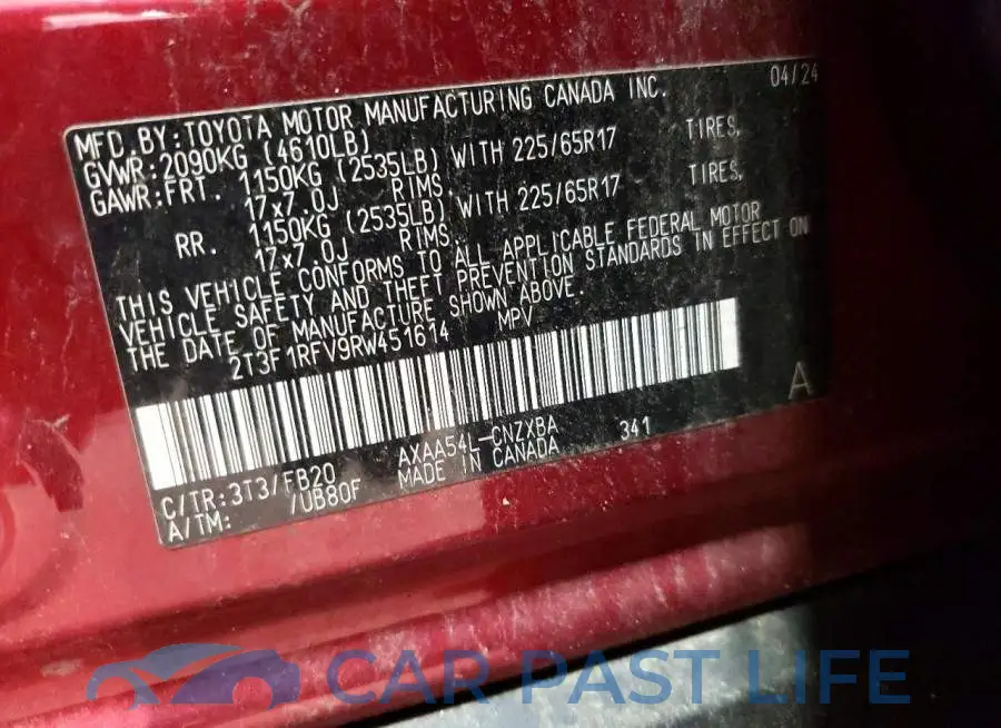 2T3F1RFV9RW451614# 13