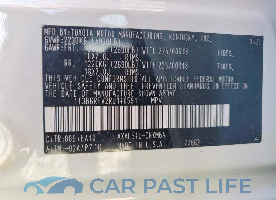 4T3B6RFV2RU140591# 13