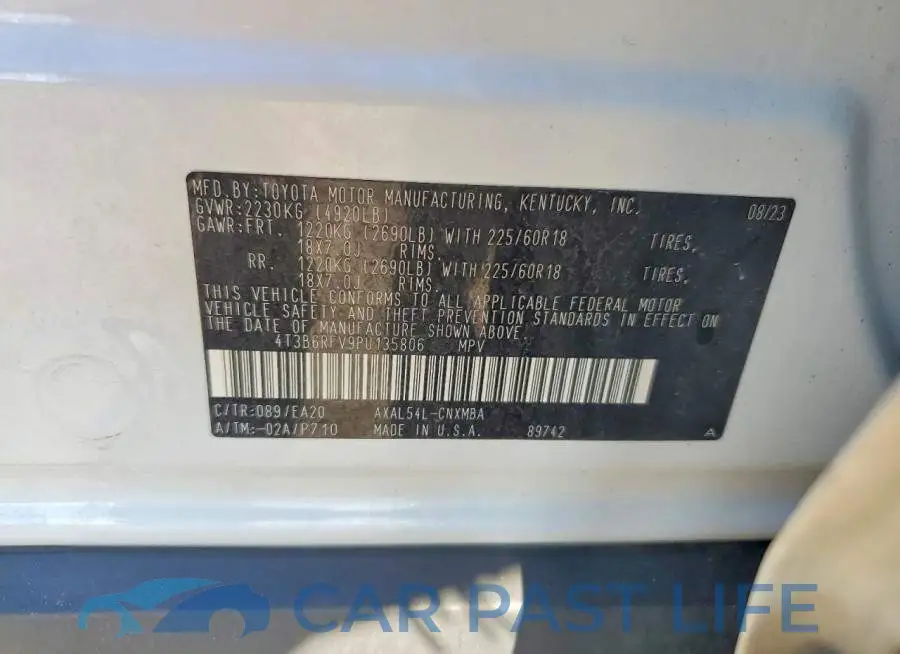 4T3B6RFV9PU135806# 13