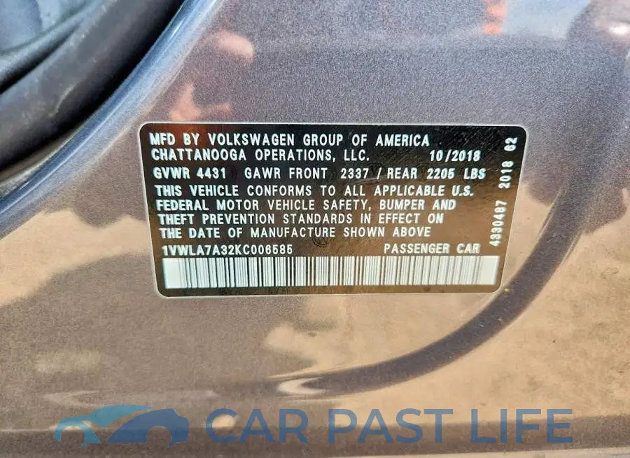 1VWLA7A32KC006585# 12