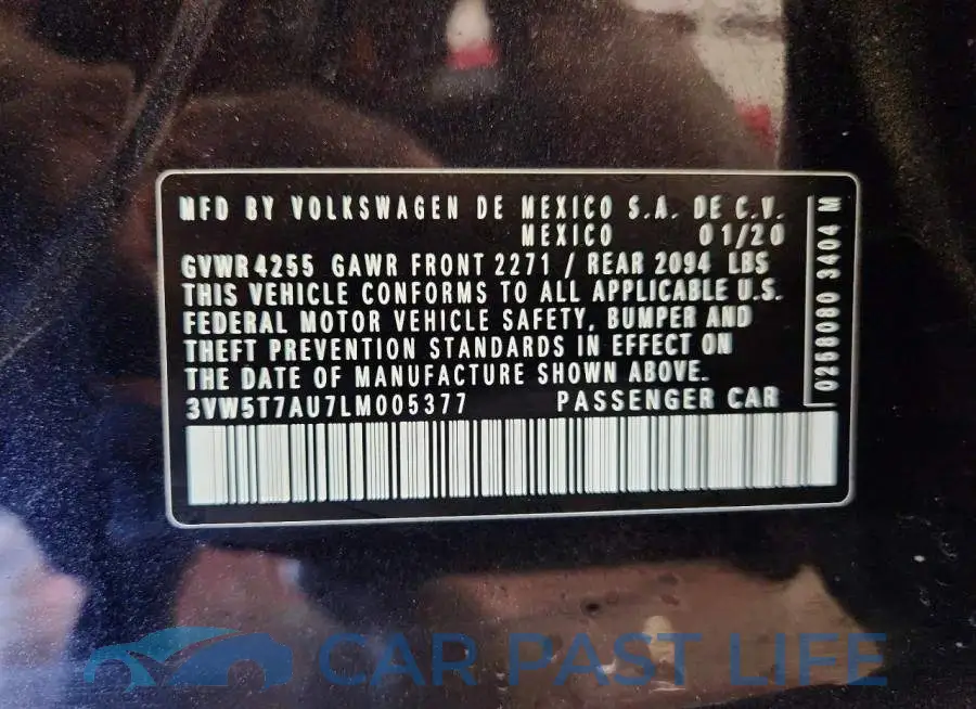 3VW5T7AU7LM005377# 12