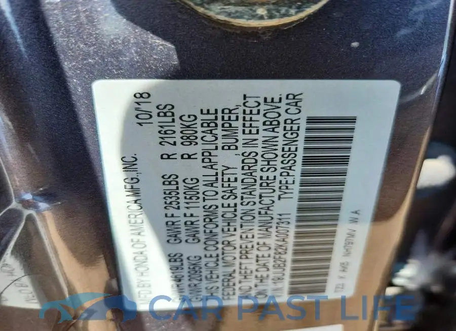 19UUB2F82KA007311# 12