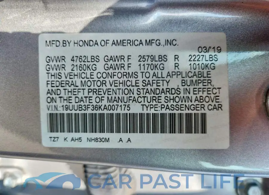 19UUB3F36KA007175# 12