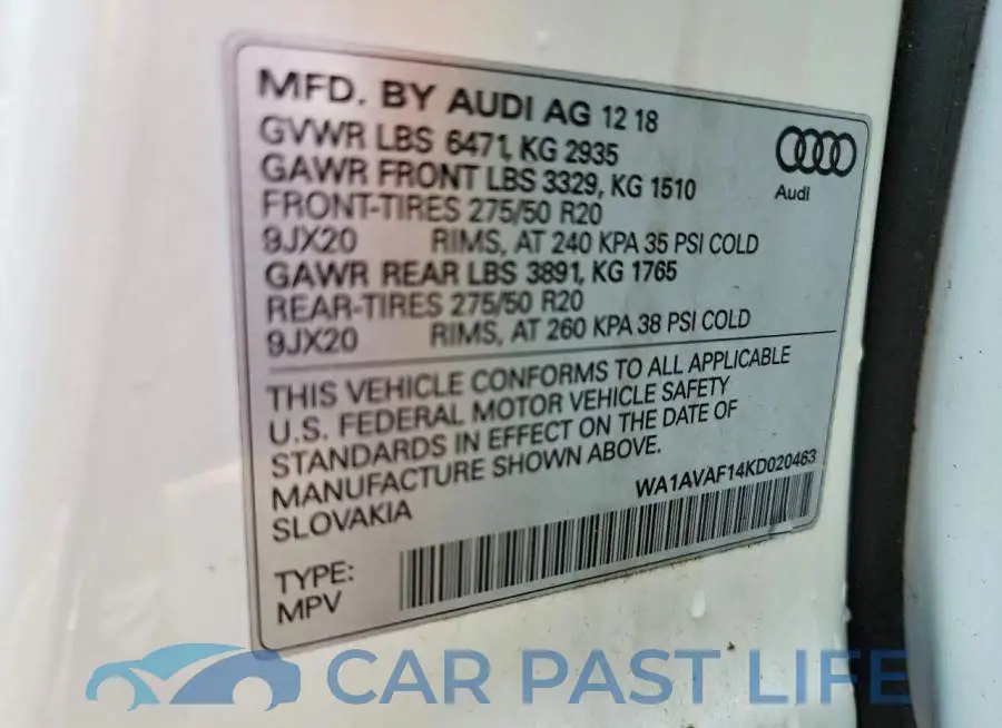 WA1AVAF14KD020463# 14