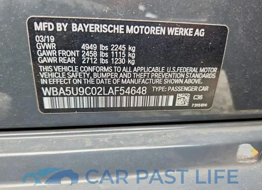 WBA5U9C02LAF54648# 12