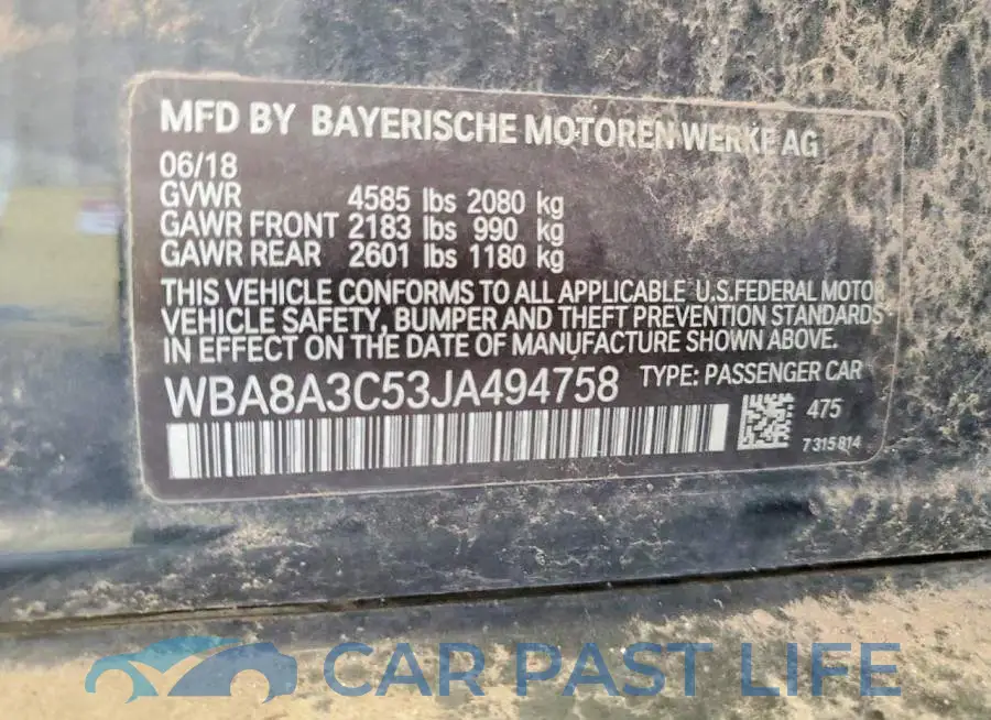 WBA8A3C53JA494758# 12