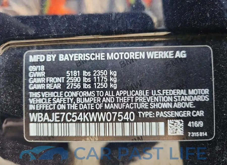 WBAJE7C54KWW07540# 13