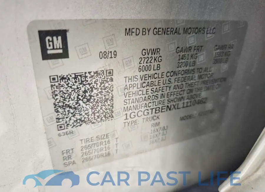 1GCGTBENXL1110462# 12