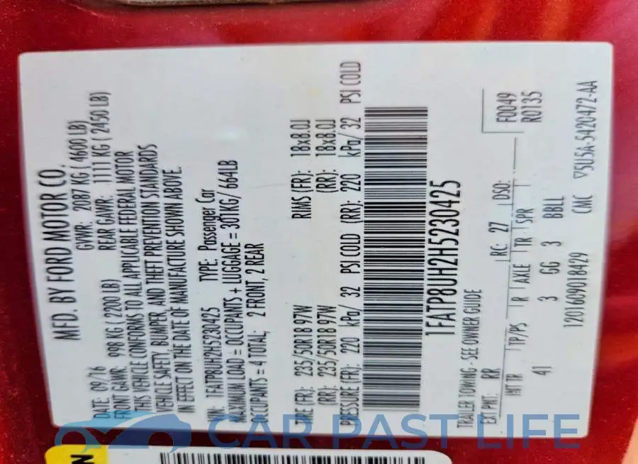 1FATP8UH2H5230425# 12